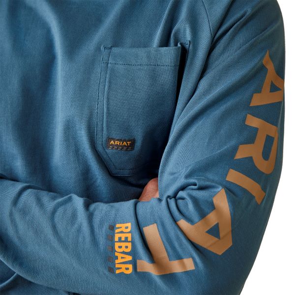 Le Bos Ariat Indian Teal Rebar Cotton Strong Men's Longsleeve Graphic Tee Shirt 10046617