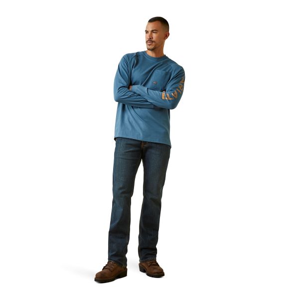 Le Bos Ariat Indian Teal Rebar Cotton Strong Men's Longsleeve Graphic Tee Shirt 10046617