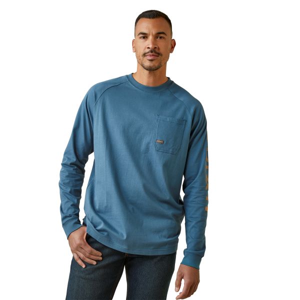 le bos Ariat Indian Teal Rebar Cotton Strong Men's Longsleeve Graphic Tee Shirt 10046617