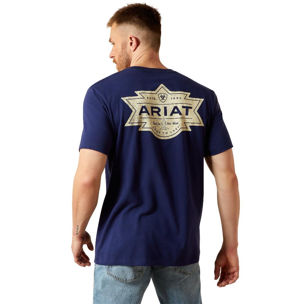 le bos Ariat Medieval Blue Mesa Motif Men's Lockup Short Sleeve T-Shirt 10065904