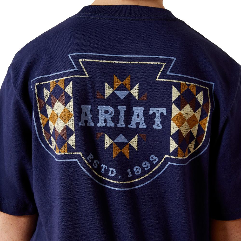 le bos Ariat Medieval Blue Woven West Boys' Short Sleeve T-Shirt 10062409
