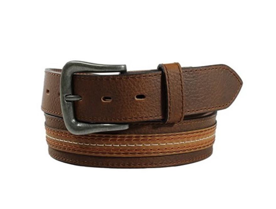 le bos Ariat Medium Brown Men's Genuine Leather Belt with Multi-colored Stitched Inlay A1040344