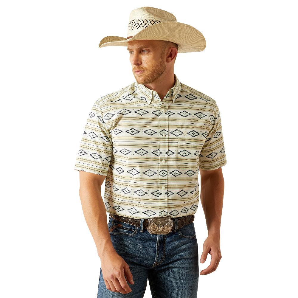 le bos Ariat Mint with Diamond and Striped Print Christopher Men's Classic Fit Collared Short Sleeve Button Front Shirt 10054816