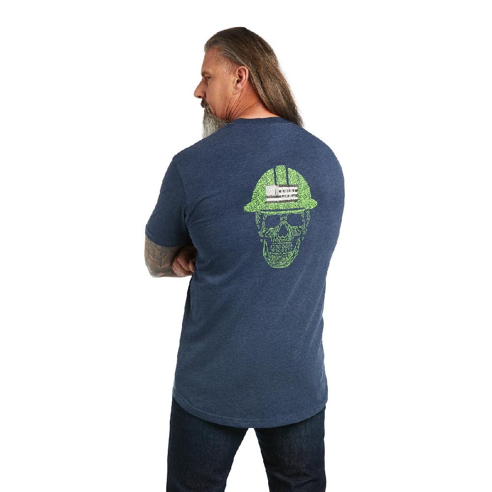 le bos Ariat Navy Heather/Lime Rebar Cotton Strong Roughneck Men's Short Sleeve Graphic T-Shirt 10039465