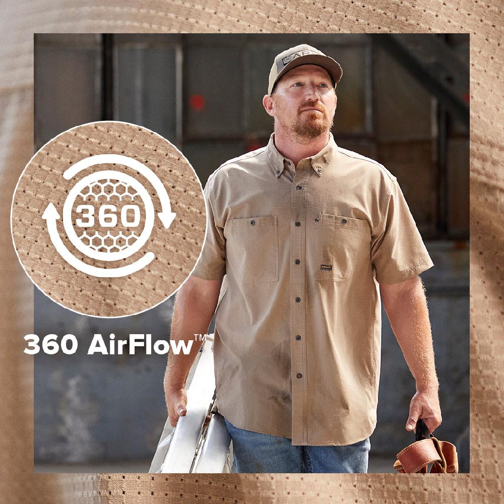 Le Bos Ariat Navy Rebar Made Tough 360 Airflow Men's Collared Short Sleeve Button Front Work Shirt 10048947