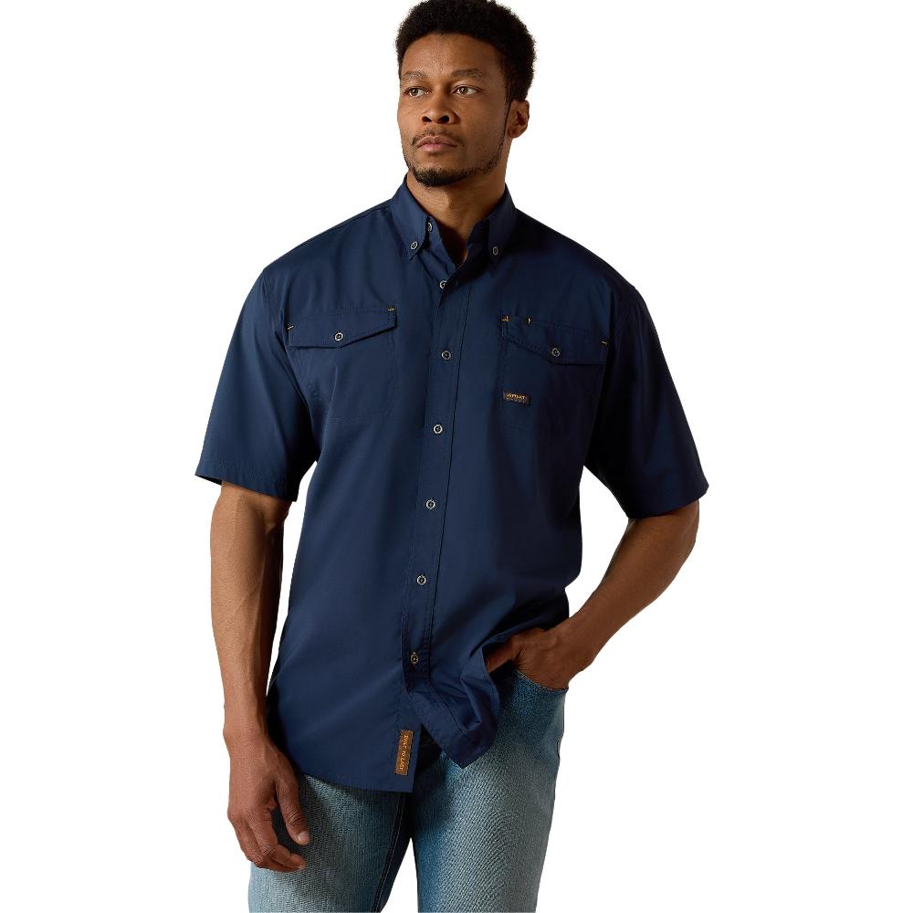 le bos Ariat navy Rebar Made Tough VentTEK Durastretch Men's Collared Work Shirt 10025388