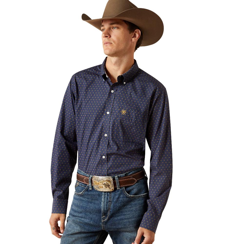le bos Ariat Navy Wrinkle Free Daven Men's Collared Longsleeve Fitted Shirt 10062199