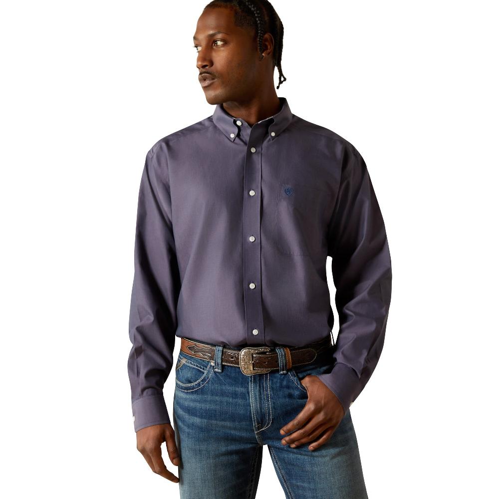 le bos Ariat Navy Wrinkle Free Men's Solid Pinpoint Oxford Classic Fit Shirt 10062527