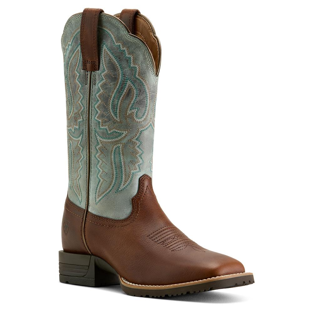 le bos Ariat Peanut/Worn Denim Hybrid Ranchwork Women's Wide Square Toe Western Boots 10064003