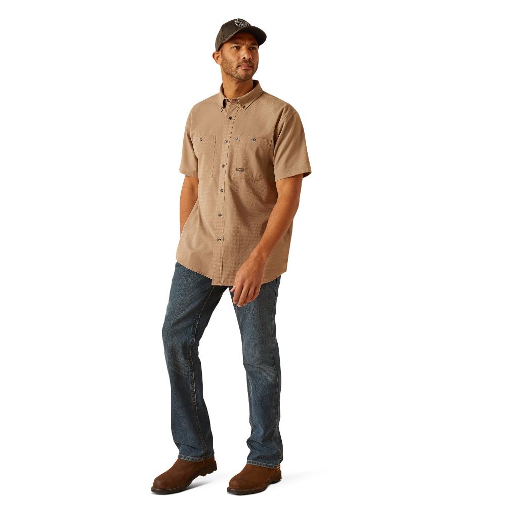 le bos Ariat Rebar Khaki Rebar Made Tough 360 Airflow Men's Collared Short Sleeve Button Front Work Shirt 10048948