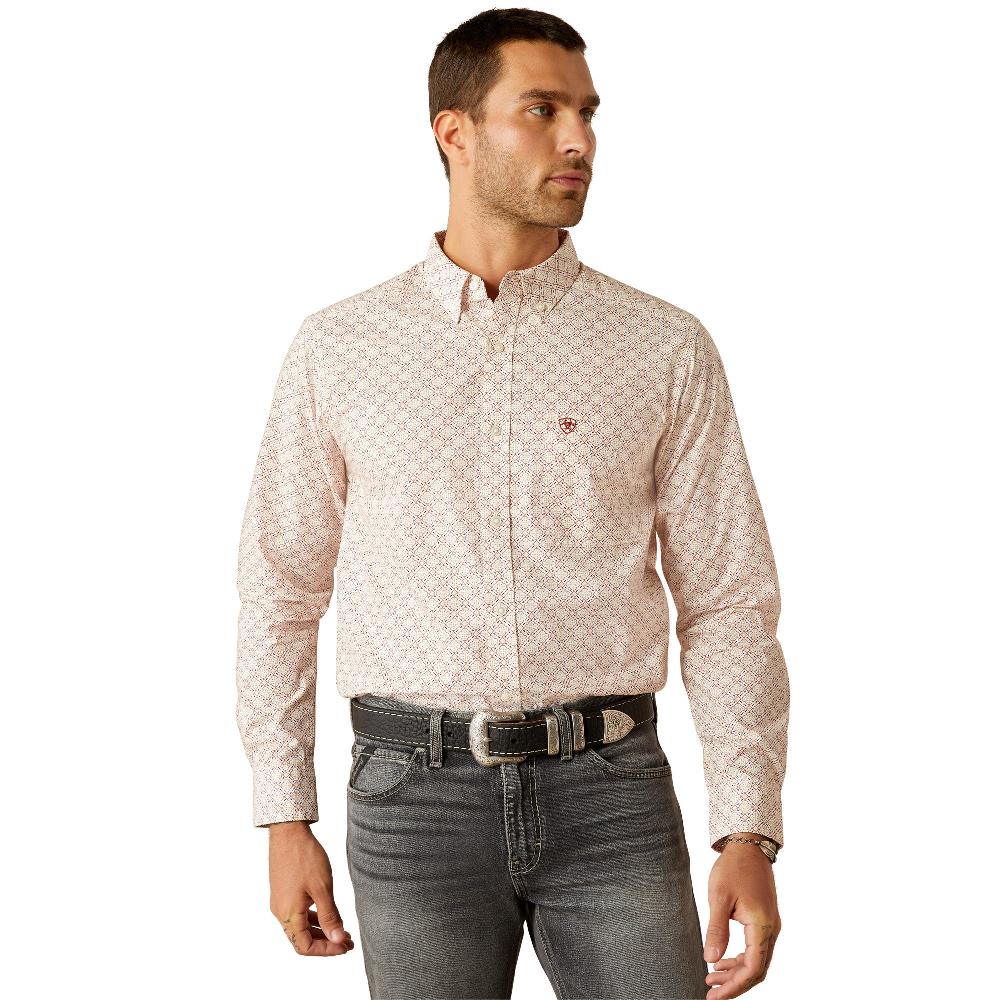 le bos Ariat Red (with Print) Cross Fitted Collared Men's Longsleeve Button Front Shirt 10054802