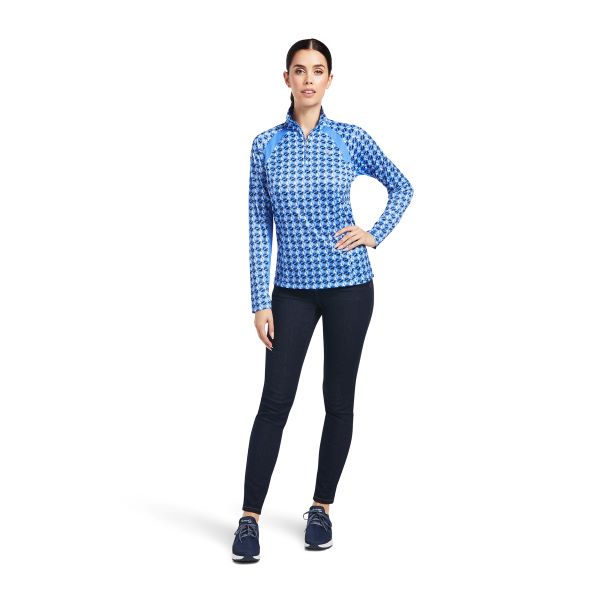 Le Bos Ariat Reykjavik Ditsy Horse Blue Sunstopper 2.0 1/4 Zip Baselayer Womens Tops 10039355