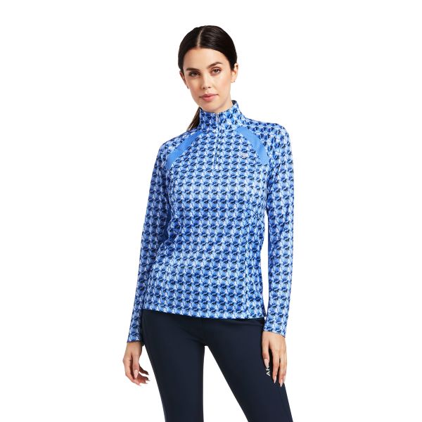 le bos Ariat Reykjavik Ditsy Horse Blue Sunstopper 2.0 1/4 Zip Baselayer Womens Tops 10039355
