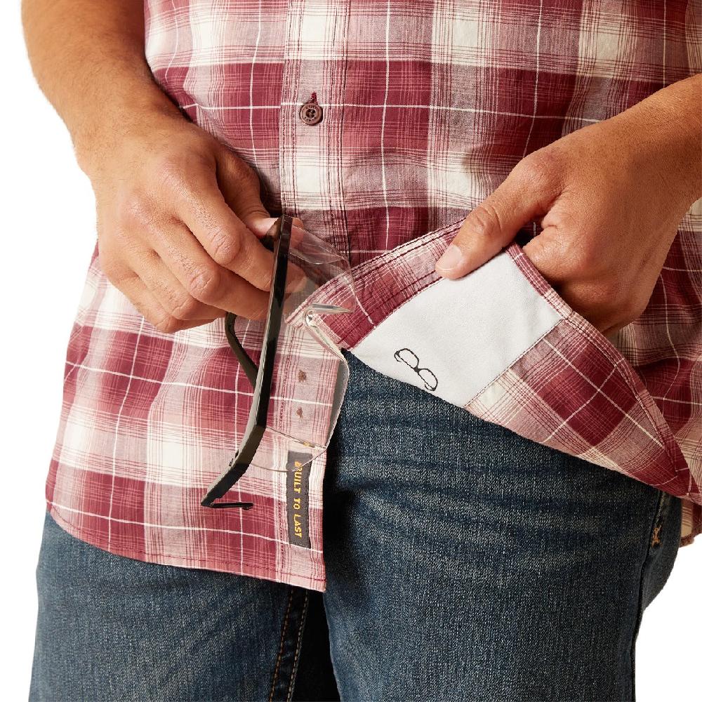 Le Bos Ariat Roan Rouge Plaid Rebar Made Tough Durastretch Men's Collared Short Sleeve Button Down Shirt 10048892