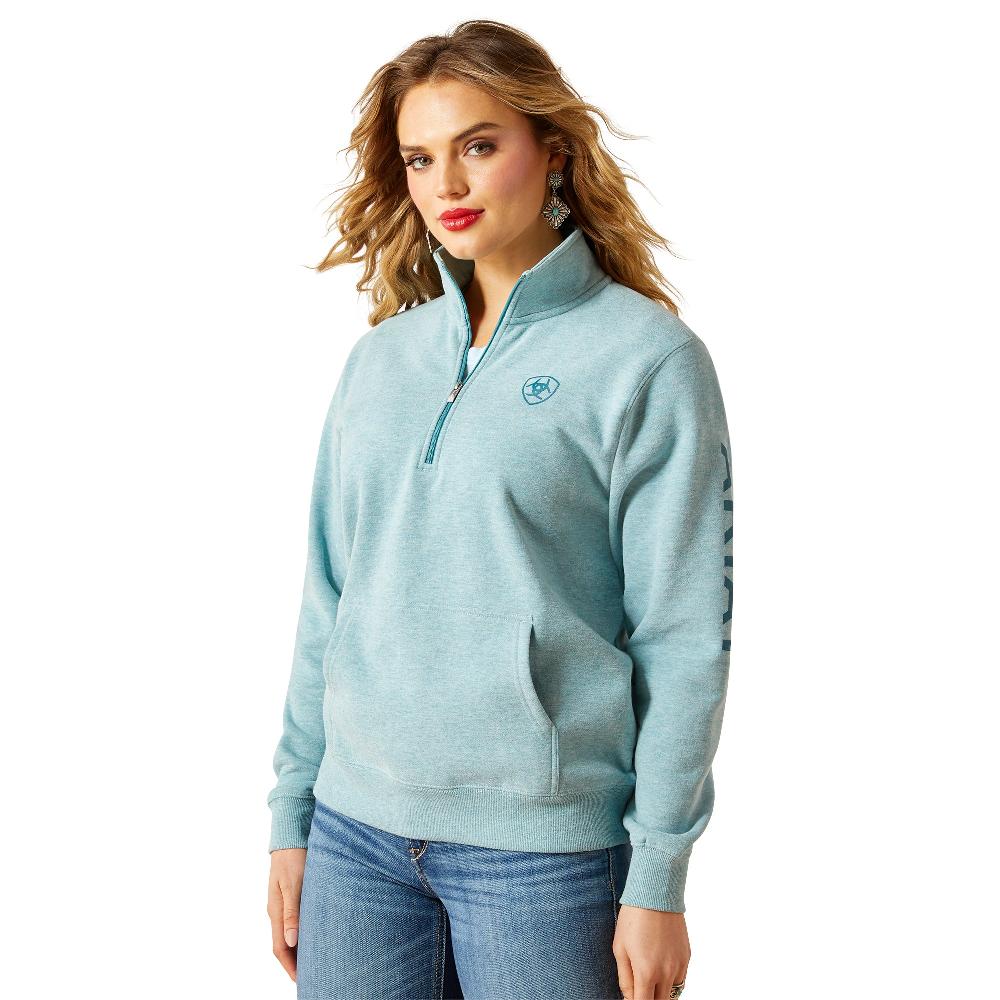 le bos Ariat Teal Heather Women's Logo 1/2 Zip Sweatshirt 10062617