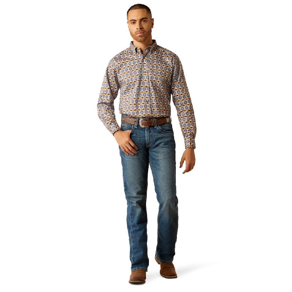 Le Bos Ariat Tennessee Brown Sugar And Steel Blue Aztec Print Classic Fit Collared Men's Longsleeve Shirt 10052613
