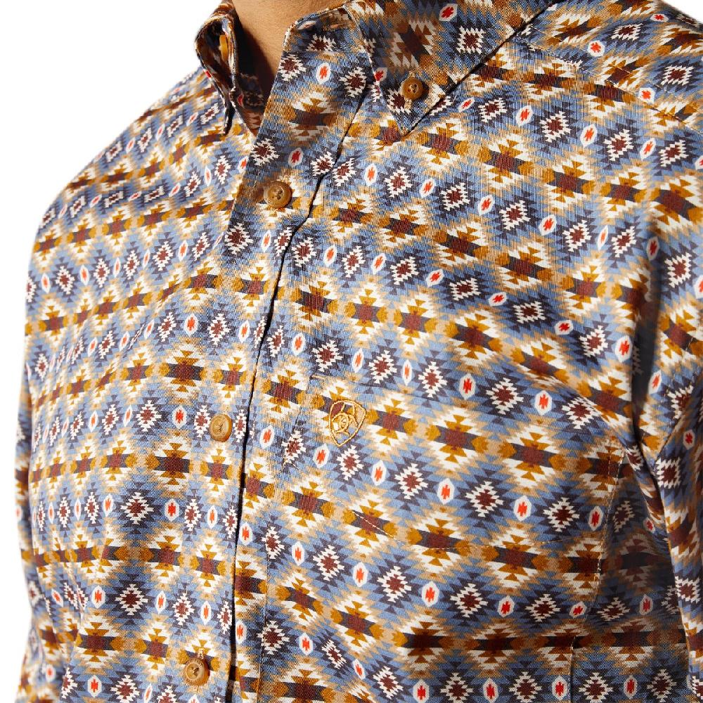 Le Bos Ariat Tennessee Brown Sugar And Steel Blue Aztec Print Classic Fit Collared Men's Longsleeve Shirt 10052613
