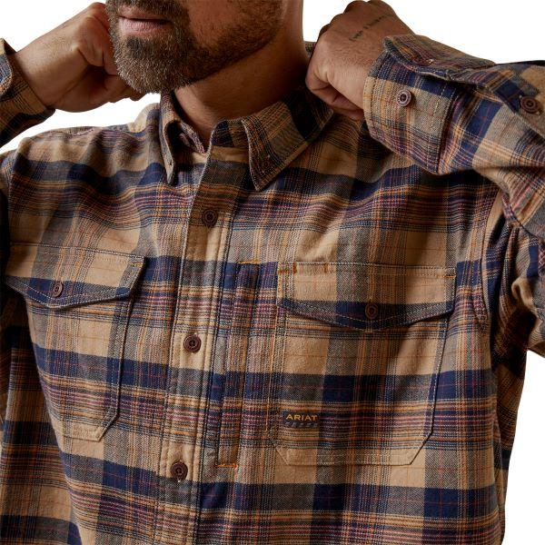 Le Bos Ariat Tiger's Eye Plaid Rebar Flannel Men's Longsleeve DuraStretch Work Shirt 10046636