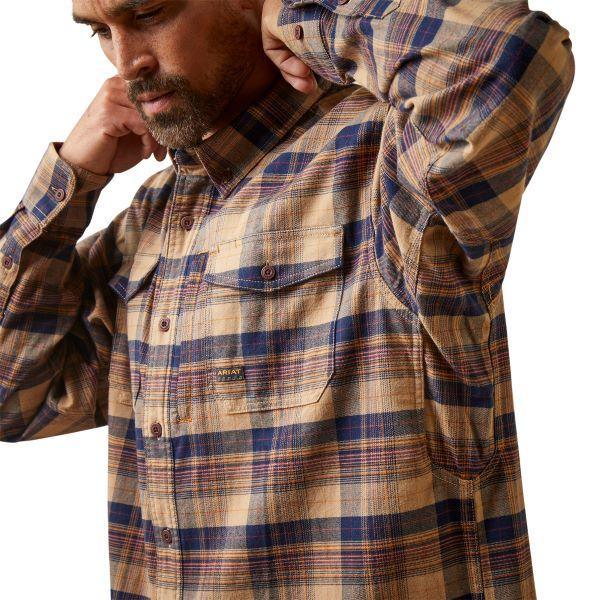 Le Bos Ariat Tiger's Eye Plaid Rebar Flannel Men's Longsleeve DuraStretch Work Shirt 10046636