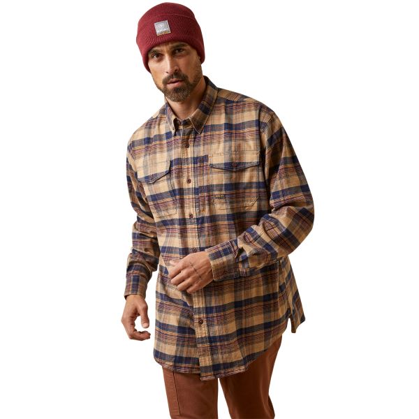 le bos Ariat Tiger's Eye Plaid Rebar Flannel Men's Longsleeve DuraStretch Work Shirt 10046636