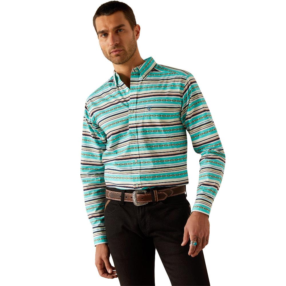le bos Ariat Turquoise (Stripe) Jimmie Men's Fitted Collared Longsleeve Button Front Shirt 10054693