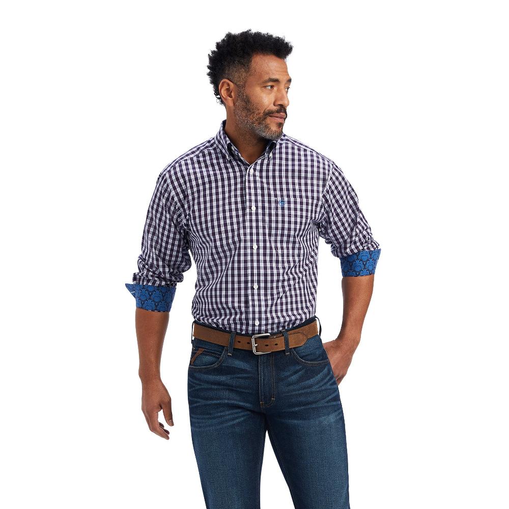 le bos Ariat White/Blue/Red Plaid Donny Men's Wrinkle Free Collared Longsleeve Shirt 10041756