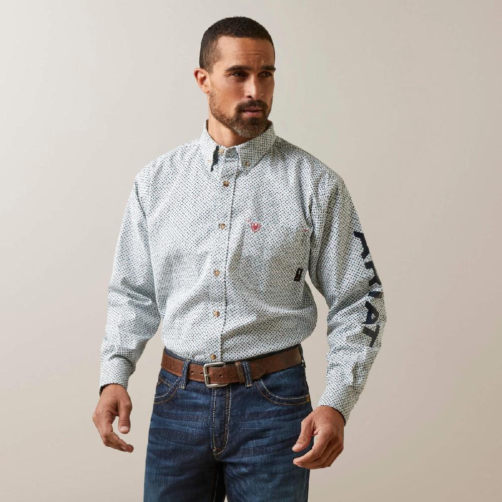 le bos Ariat White FR Hoss Logo DuraStretch Men's Work Shirt 10046545