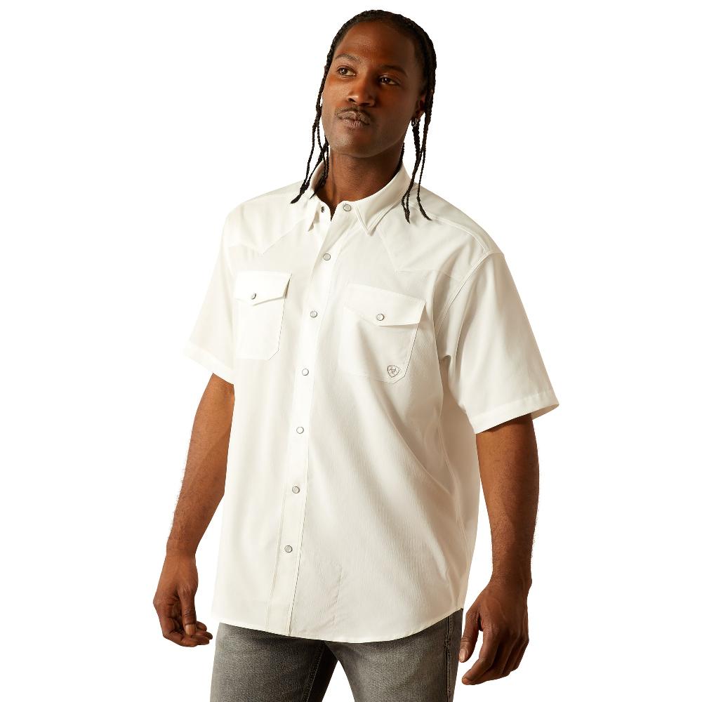le bos Ariat White Western VentTek Men's Collared Classic Fit Short Sleeve Snap Shirt 10054482