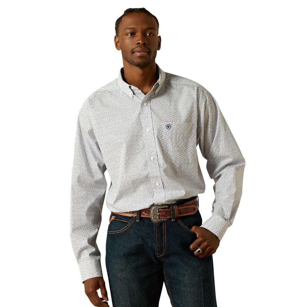 le bos Ariat White with Diamond Print Wrinkle Free Declan Men's Classic Fit Collared Longsleeve Button Front Shirt 10062193
