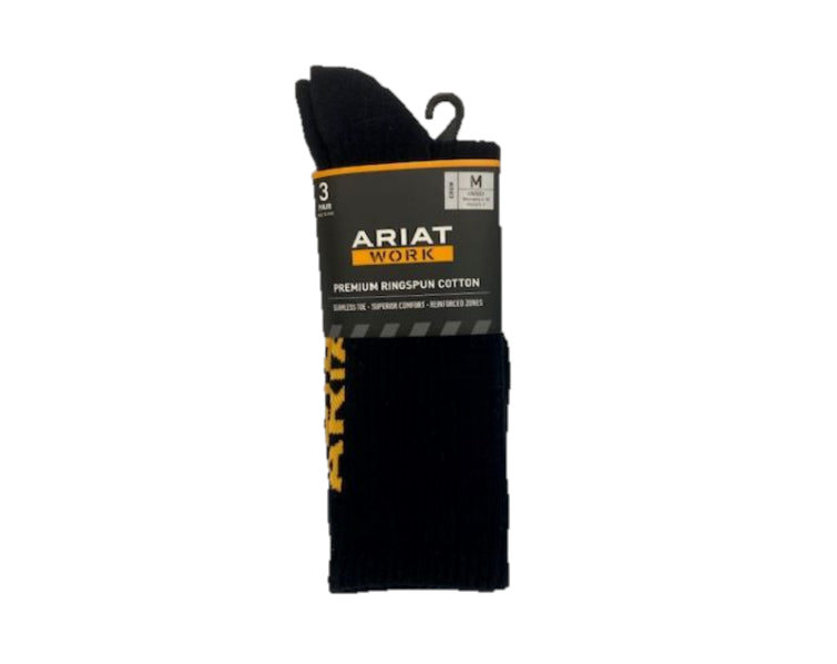 le bos Ariat Work Black Cotton Crew 3 pair Socks 2239-002