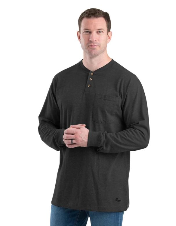le bos Berne Black Heavyweight Men's Long Sleeve Henley BSM25-BK