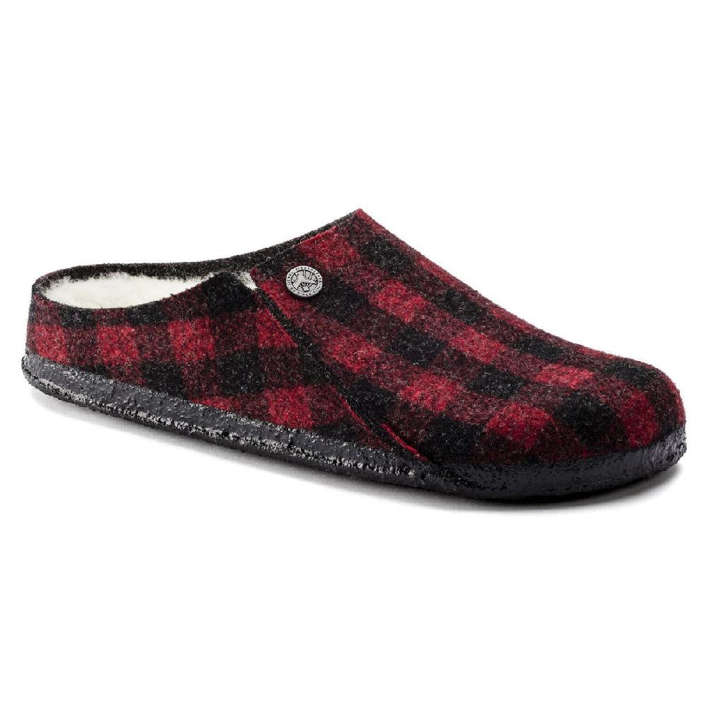 Le Bos Birkenstock Plaid Red Wool Felt Zermatt Shearling Women's Slippers N1017544