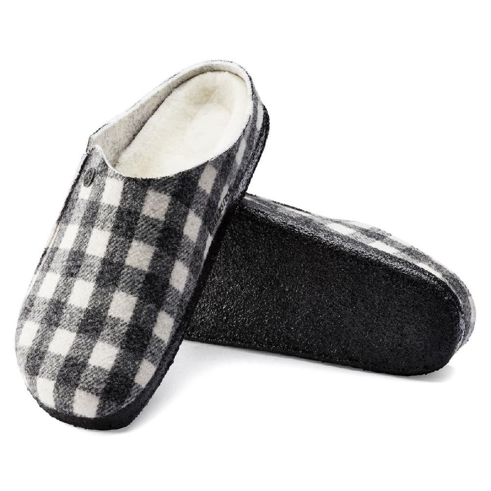 Le Bos Birkenstock Plaid White Wool Felt Zermatt Shearling Women's Slippers N1017545