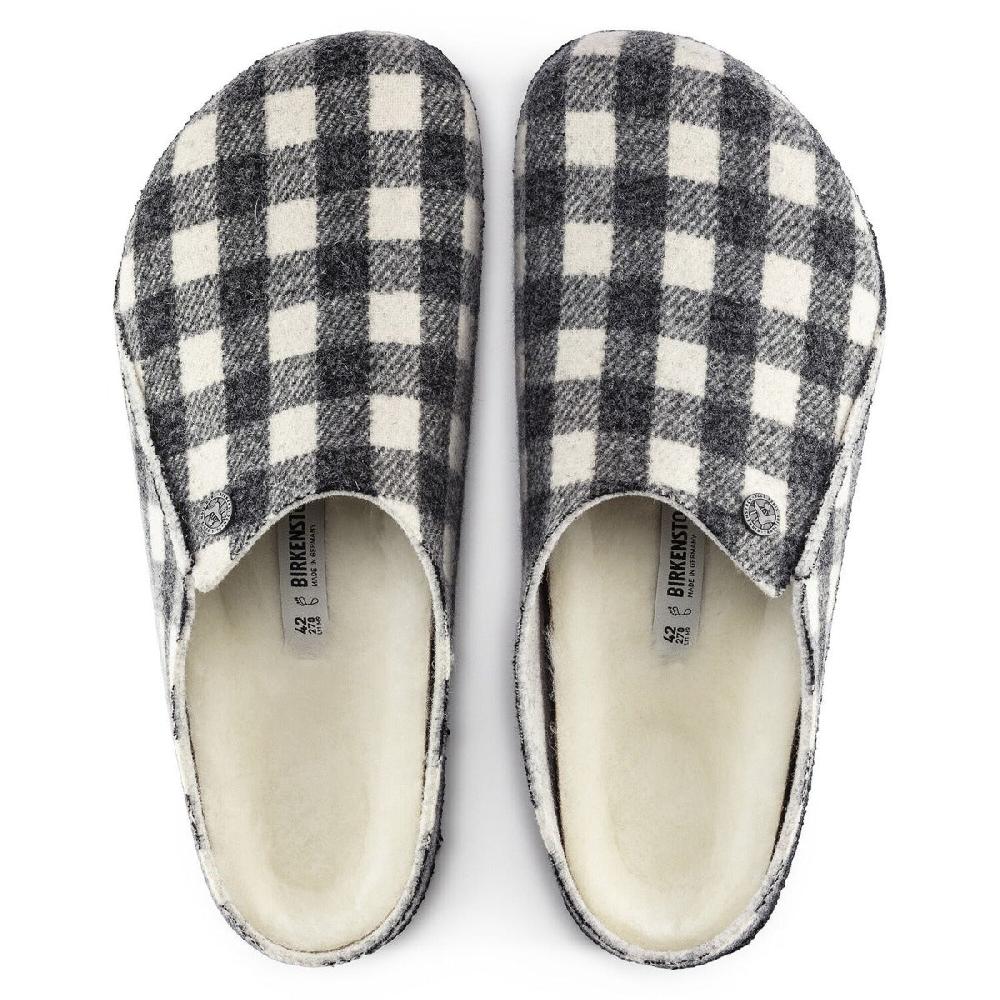 Le Bos Birkenstock Plaid White Wool Felt Zermatt Shearling Women's Slippers N1017545
