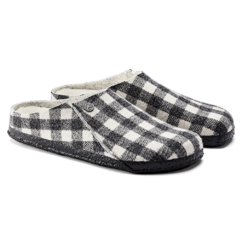 le bos Birkenstock Plaid White Wool Felt Zermatt Shearling Women's Slippers N1017545