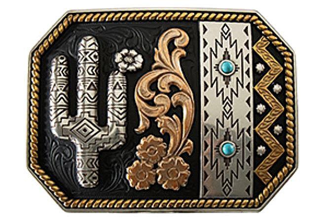 le bos Blazin Roxx Ladies Buckle with Floral and Cactus Raised Engraving 37942-BR
