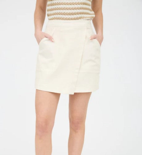 le bos Blu Pepper Ecru High Waist Wrap Denim Mini Skirt TWS1115
