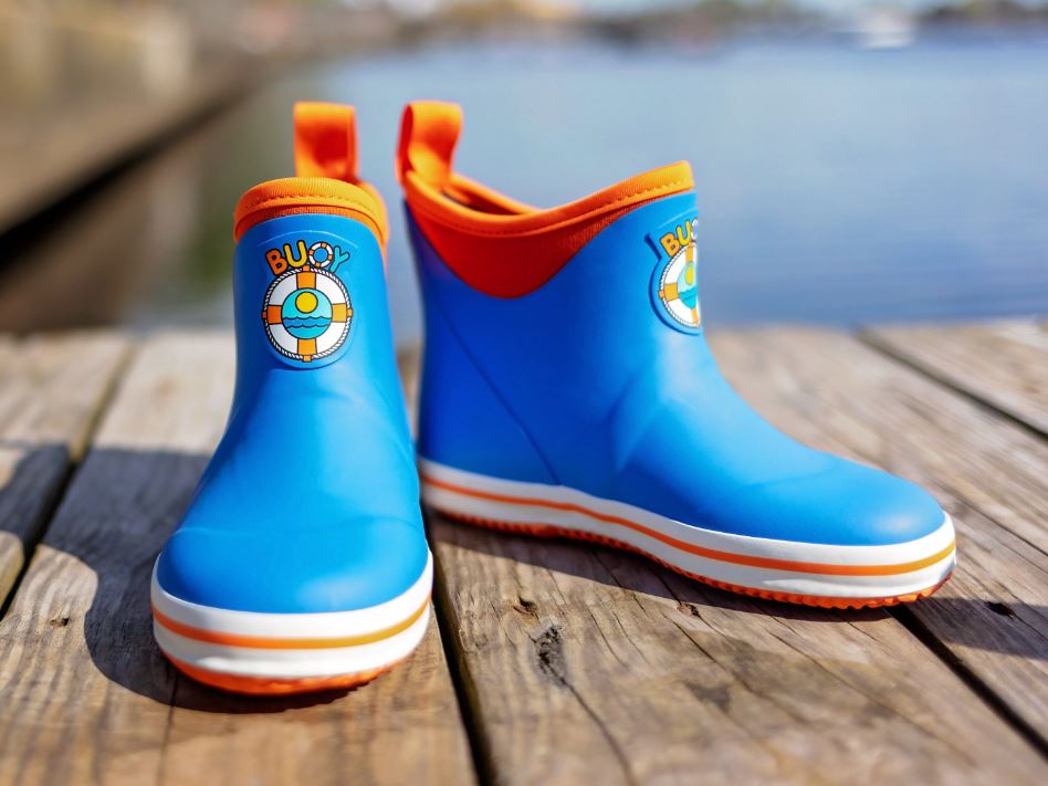 le bos Buoy Boots Blue with Orange Trim Childrens Ankle Length Rain Boots BB103