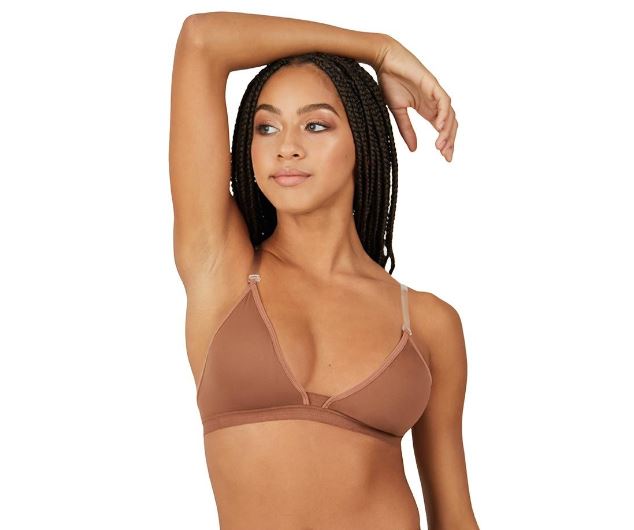 le bos Capezio Mocha Deep Neck Clear Back Bra 3777W