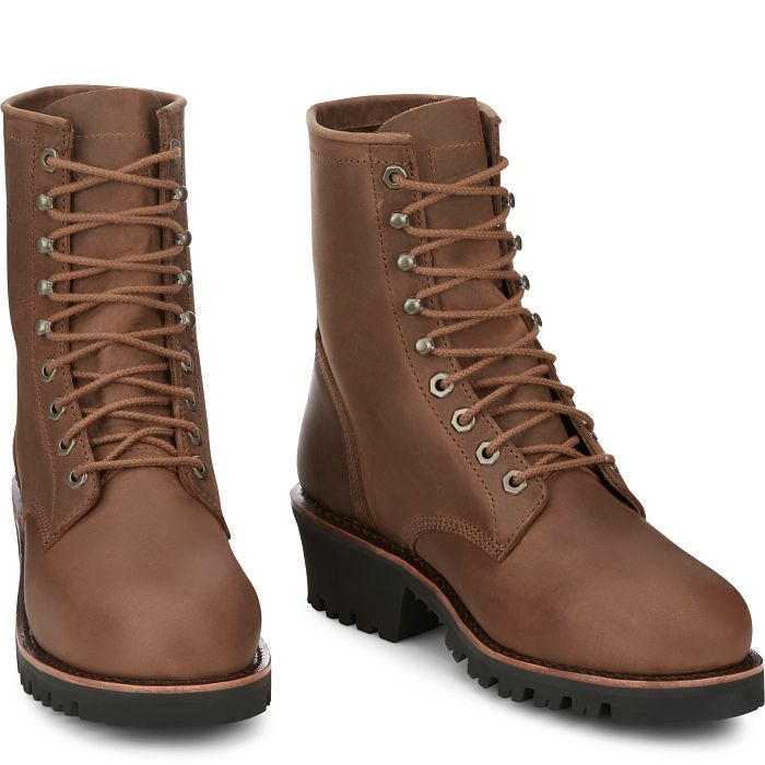 Le Bos Chippewa Bourbon Brown 8 Inch Men's Steel Toe Workboots MC2089