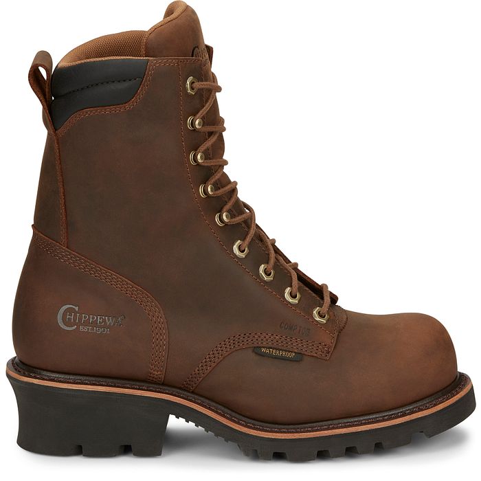 Le Bos Chippewa Heavy Duty Tan Valdor 8 Inch Men's Waterproof Composition Toe Logger Boots 73236