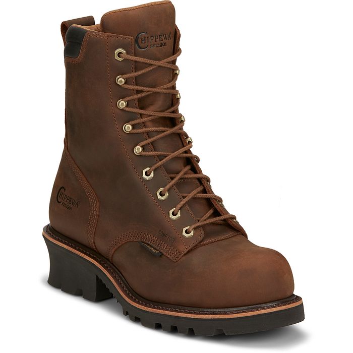 le bos Chippewa Heavy Duty Tan Valdor 8 inch Men's Waterproof Composition Toe Logger Boots 73236