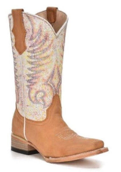 le bos Circle G by Corral Teen Tan and White Square Toe Boots J7125