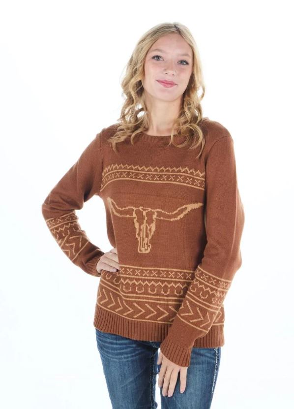 le bos Cotton and Rye Cinnamon Women's Longhorn Sweater CRK222CN