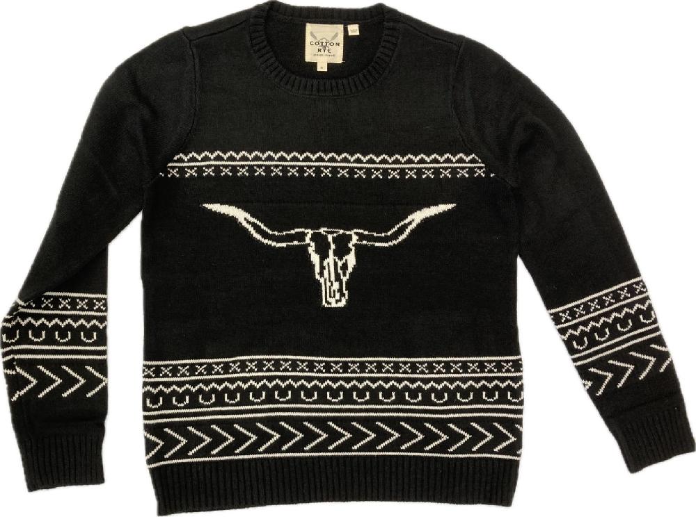 le bos Cotton & Rye Black/White Longhorn Women's Sweater CRK211BK