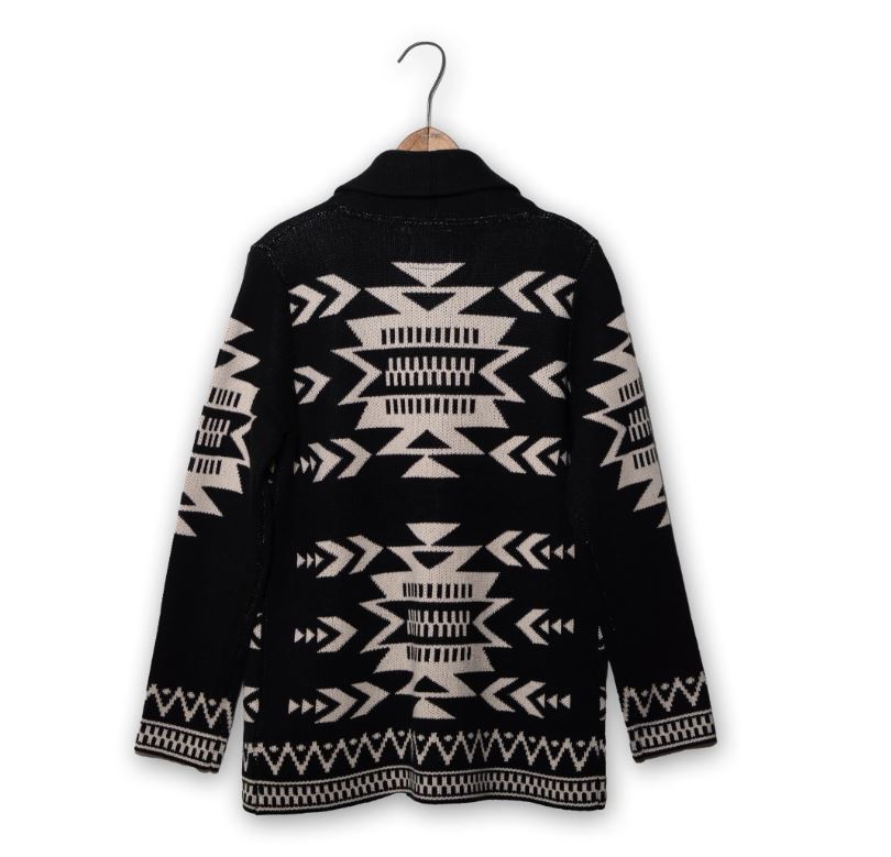 Le Bos Cotton & Rye Black/White Women's Shawl Collar Aztec Print Cardigan CRK843M