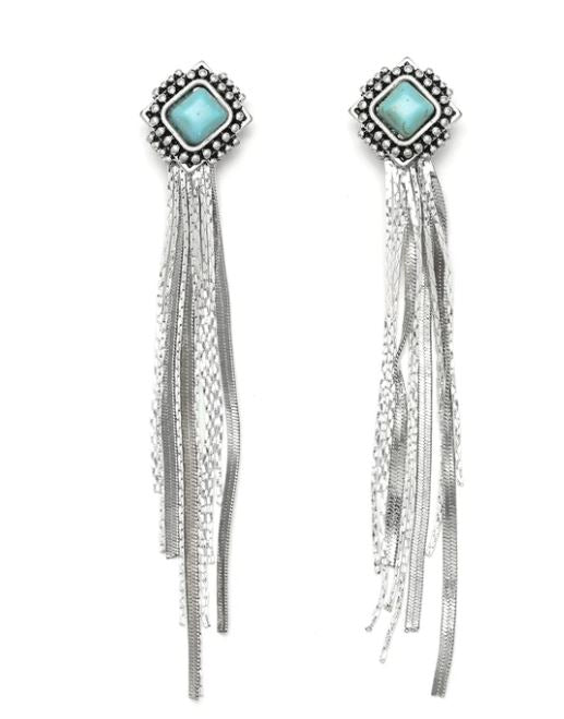 le bos Cowgirl Confetti Radiant Feeling Silver Post Fringe Earrings CCERR129
