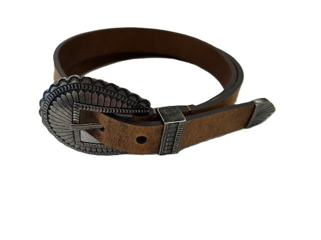 le bos Cowgirls Rock Brown Distressed Genuine Leather Women's Belt with 3 Piece Buckle Set 966300-200