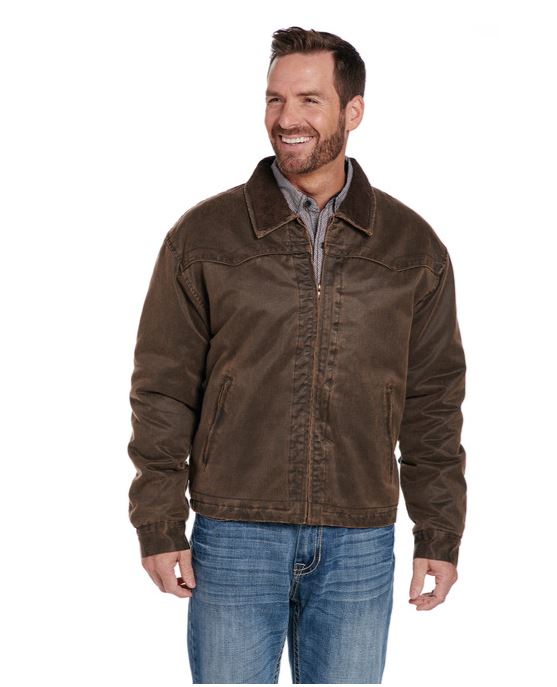 le bos Cripple Creek Antique Chocolate Enzyme Washed Cotton Zip Front Jacket w/Cord Collar & Concealed Carry Pocket CW2307-90