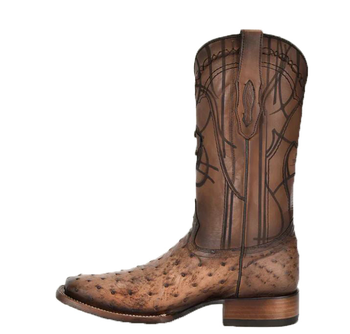 Le Bos Cuadra Brown Lugano Brown Ostrich Men's Wide Square Toe Boots CU744